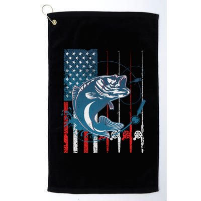 Distressed American USA Flag Bass Fishing Platinum Collection Golf Towel