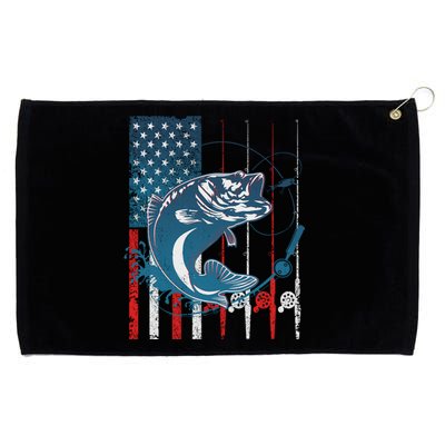 Distressed American USA Flag Bass Fishing Grommeted Golf Towel