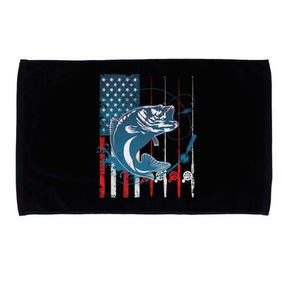 Distressed American USA Flag Bass Fishing Microfiber Hand Towel