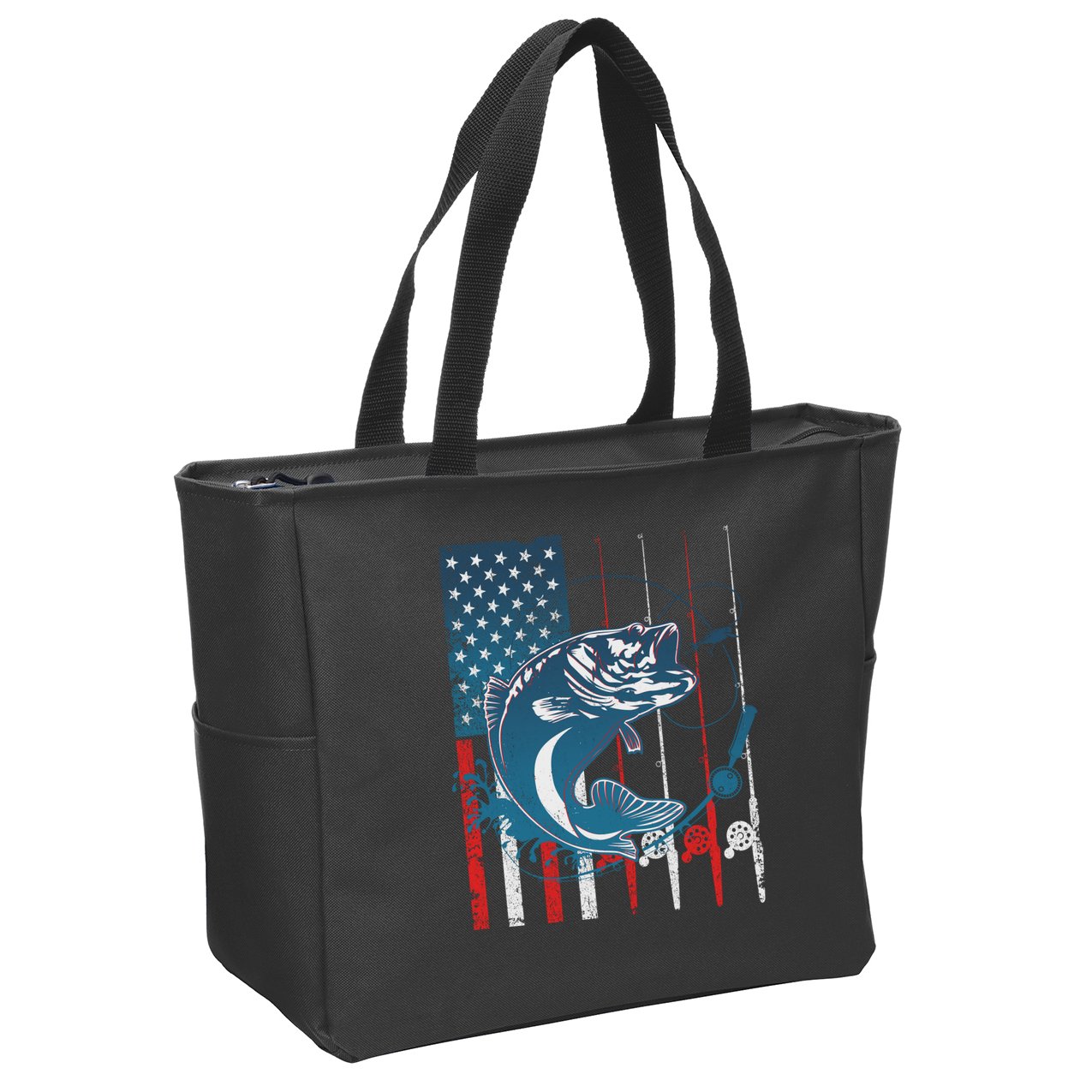 Distressed American USA Flag Bass Fishing Zip Tote Bag