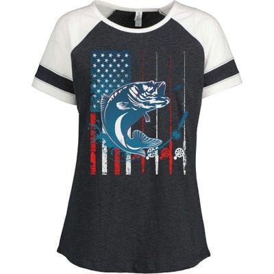 Distressed American USA Flag Bass Fishing Enza Ladies Jersey Colorblock Tee