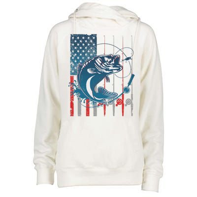 Distressed American USA Flag Bass Fishing Womens Funnel Neck Pullover Hood