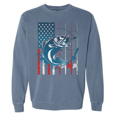 Distressed American USA Flag Bass Fishing Garment-Dyed Sweatshirt