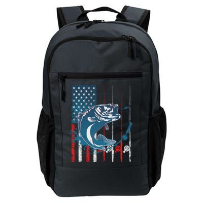 Distressed American USA Flag Bass Fishing Daily Commute Backpack