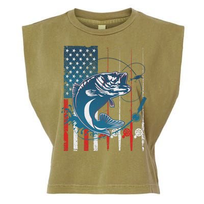 Distressed American USA Flag Bass Fishing Garment-Dyed Women's Muscle Tee