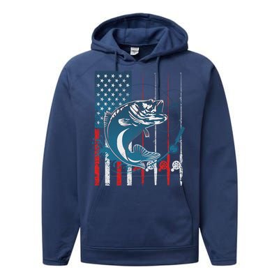 Distressed American USA Flag Bass Fishing Performance Fleece Hoodie