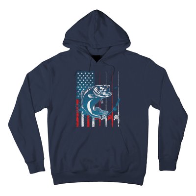 Distressed American USA Flag Bass Fishing Hoodie