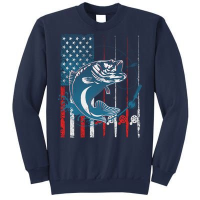 Distressed American USA Flag Bass Fishing Sweatshirt