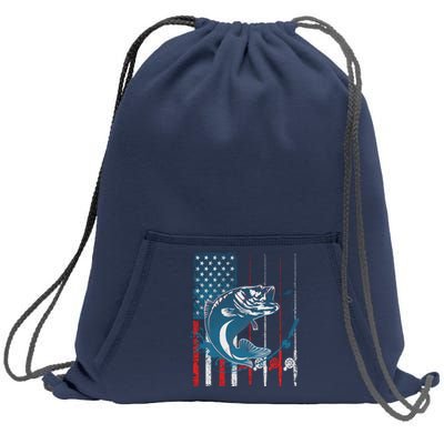 Distressed American USA Flag Bass Fishing Sweatshirt Cinch Pack Bag