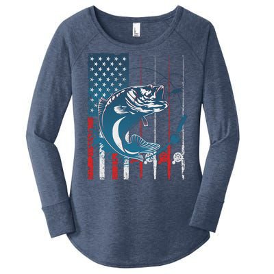 Distressed American USA Flag Bass Fishing Women's Perfect Tri Tunic Long Sleeve Shirt