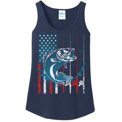 Distressed American USA Flag Bass Fishing Ladies Essential Tank