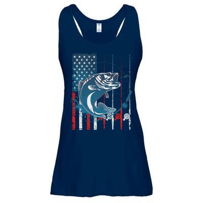 Distressed American USA Flag Bass Fishing Ladies Essential Flowy Tank