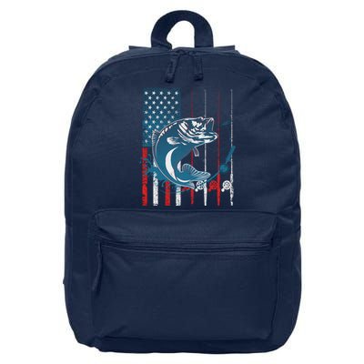 Distressed American USA Flag Bass Fishing 16 in Basic Backpack