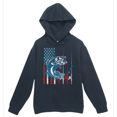 Distressed American USA Flag Bass Fishing Urban Pullover Hoodie