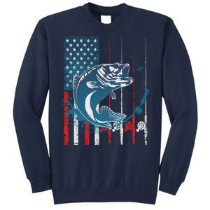 Distressed American USA Flag Bass Fishing Tall Sweatshirt