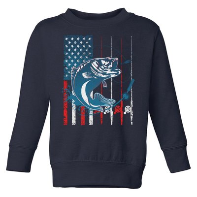 Distressed American USA Flag Bass Fishing Toddler Sweatshirt