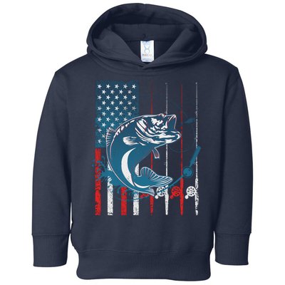 Distressed American USA Flag Bass Fishing Toddler Hoodie