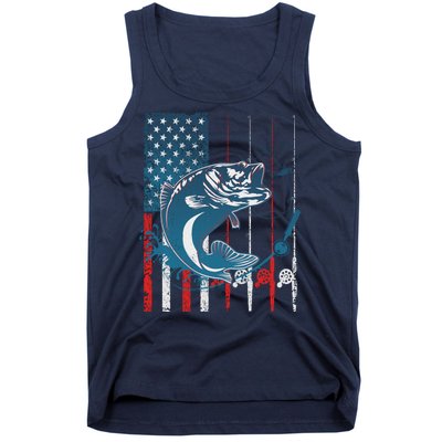 Distressed American USA Flag Bass Fishing Tank Top