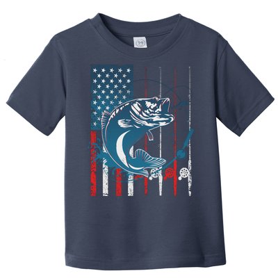 Distressed American USA Flag Bass Fishing Toddler T-Shirt