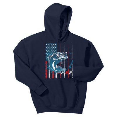 Distressed American USA Flag Bass Fishing Kids Hoodie