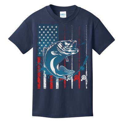 Distressed American USA Flag Bass Fishing Kids T-Shirt