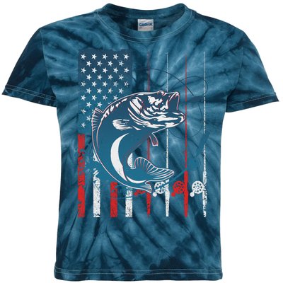 Distressed American USA Flag Bass Fishing Kids Tie-Dye T-Shirt