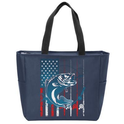 Distressed American USA Flag Bass Fishing Zip Tote Bag