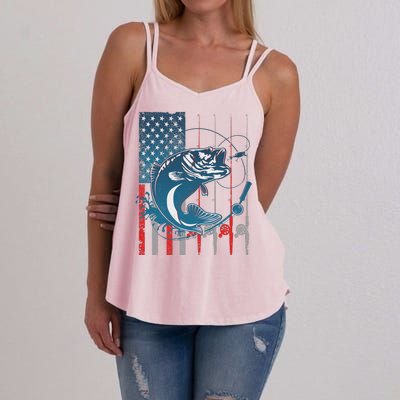 Distressed American USA Flag Bass Fishing Women's Strappy Tank