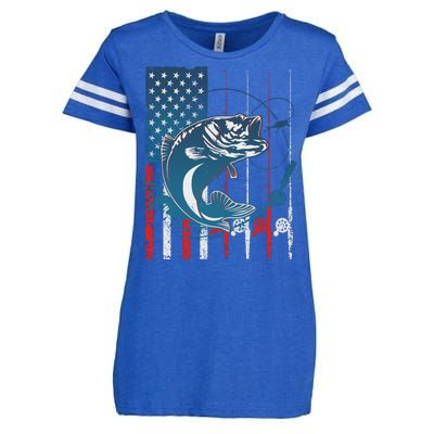 Distressed American USA Flag Bass Fishing Enza Ladies Jersey Football T-Shirt