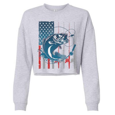 Distressed American USA Flag Bass Fishing Cropped Pullover Crew