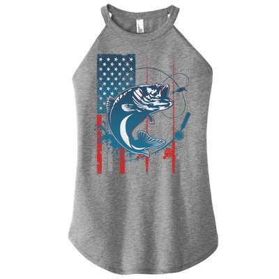 Distressed American USA Flag Bass Fishing Women's Perfect Tri Rocker Tank