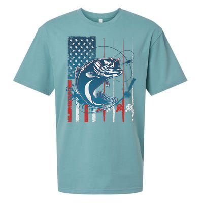 Distressed American USA Flag Bass Fishing Sueded Cloud Jersey T-Shirt