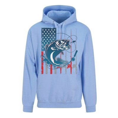 Distressed American USA Flag Bass Fishing Unisex Surf Hoodie