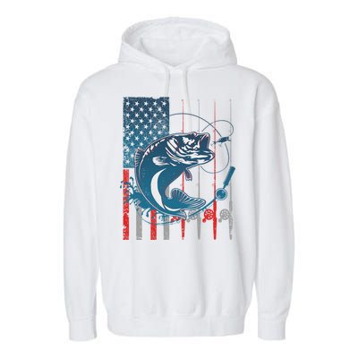 Distressed American USA Flag Bass Fishing Garment-Dyed Fleece Hoodie