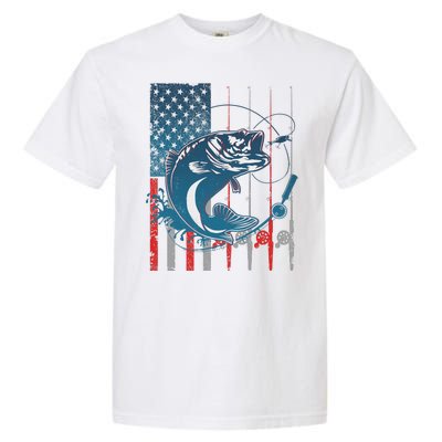 Distressed American USA Flag Bass Fishing Garment-Dyed Heavyweight T-Shirt