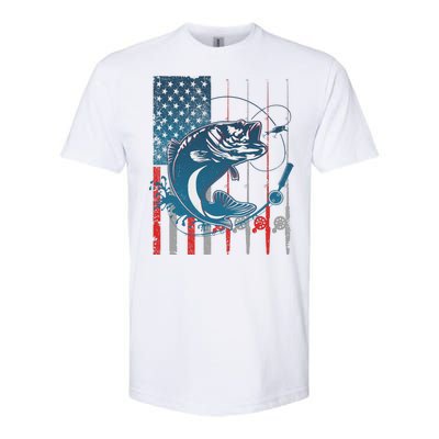 Distressed American USA Flag Bass Fishing Softstyle CVC T-Shirt