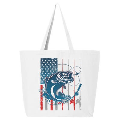 Distressed American USA Flag Bass Fishing 25L Jumbo Tote