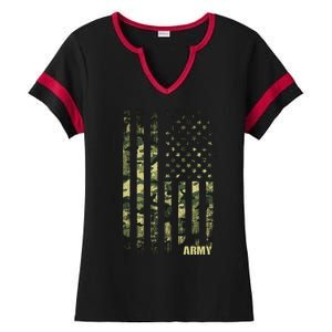 Distressed Army USA Flag Ladies Halftime Notch Neck Tee