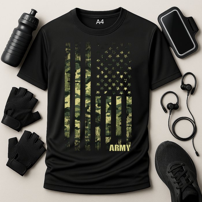 Distressed Army USA Flag Cooling Performance Crew T-Shirt