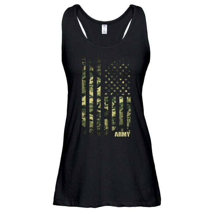 Distressed Army USA Flag Ladies Essential Flowy Tank