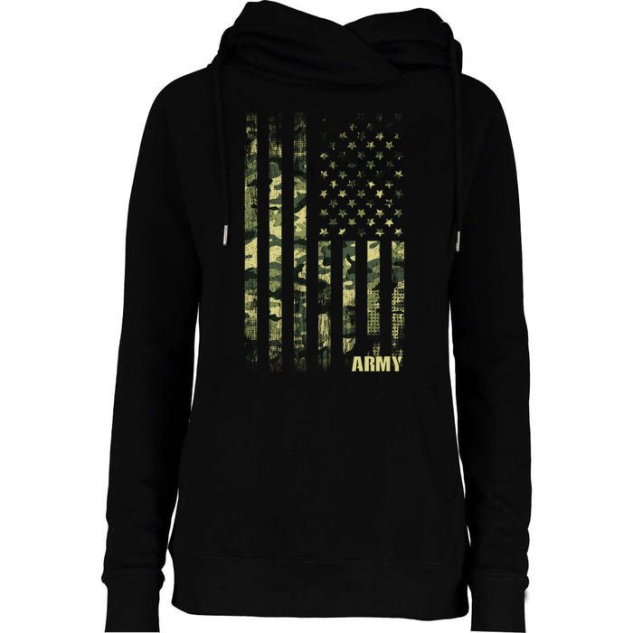 Distressed Army USA Flag Womens Funnel Neck Pullover Hood