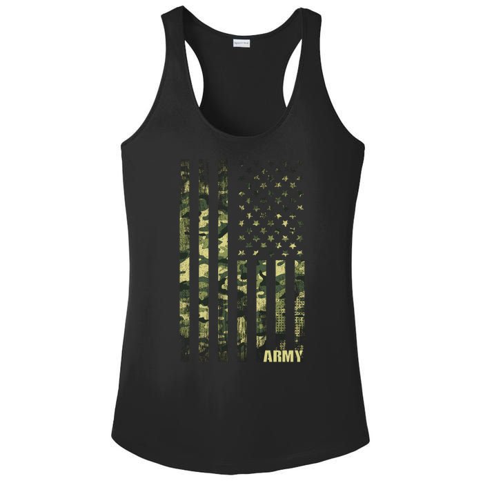 Distressed Army USA Flag Ladies PosiCharge Competitor Racerback Tank