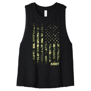 Distressed Army USA Flag Women's Racerback Cropped Tank