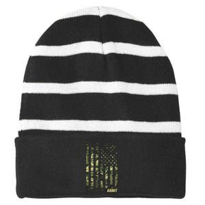 Distressed Army USA Flag Striped Beanie with Solid Band