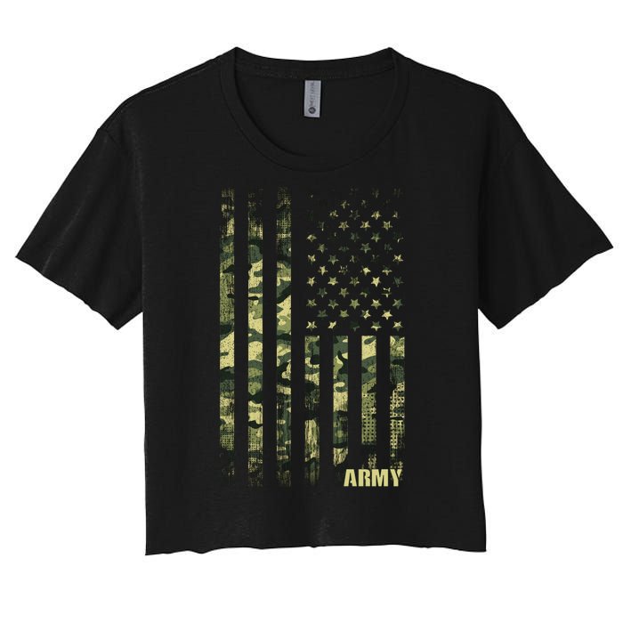 Distressed Army USA Flag Women's Crop Top Tee