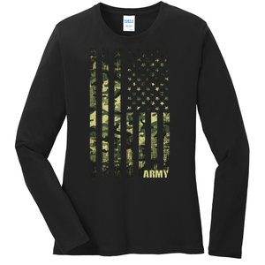 Distressed Army USA Flag Ladies Long Sleeve Shirt