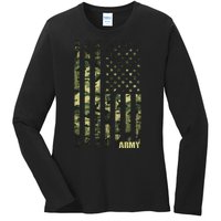 Distressed Army USA Flag Ladies Long Sleeve Shirt