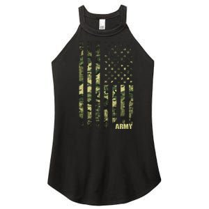 Distressed Army USA Flag Women's Perfect Tri Rocker Tank