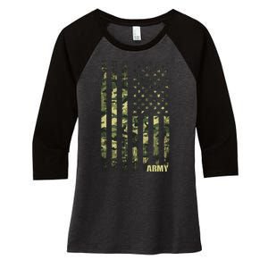 Distressed Army USA Flag Women's Tri-Blend 3/4-Sleeve Raglan Shirt