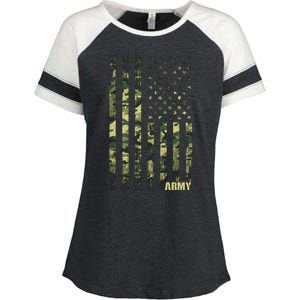 Distressed Army USA Flag Enza Ladies Jersey Colorblock Tee